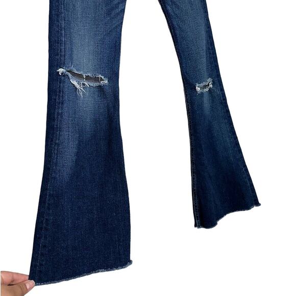 Rag & Bone 10 Inch Flare High Rise Distressed Denim Jeans Mabel Blue Size 24 - Picture 4 of 10